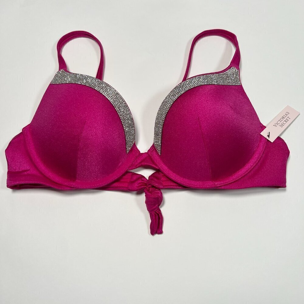 Victoria Secret 40D VERY SEXY Push Up Bikini Top Shine Trim Berry Blush